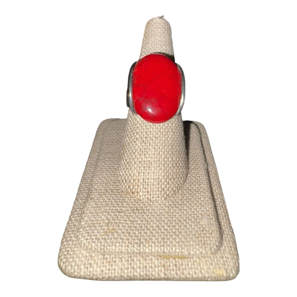 Sterling Silver Red Jasper Southwest Statement Ring 9.5 Bold Oval Cabochon J21